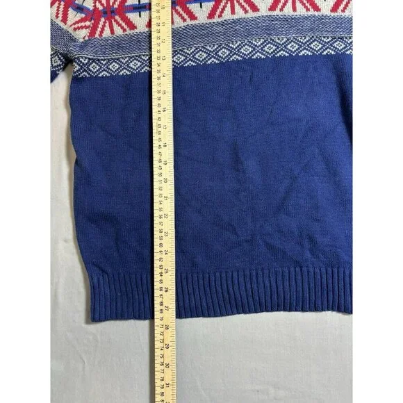 Vintage Sears Roebuck & Co blue Crewneck Holiday sweater red snowflakes Mens L - Picture 4 of 6